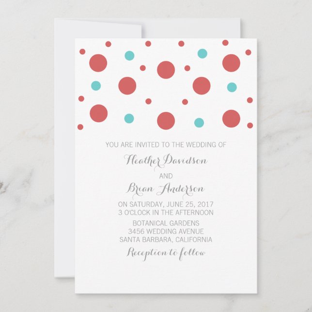 Red Teal Confetti Wedding Invite (Front)