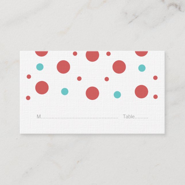 Red Teal Confetti Wedding Place Cards (Front)