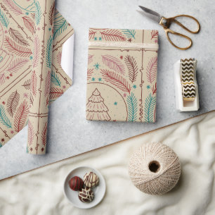 Red Teal Elegant Vintage Christmas Whimsy Wrapping Paper