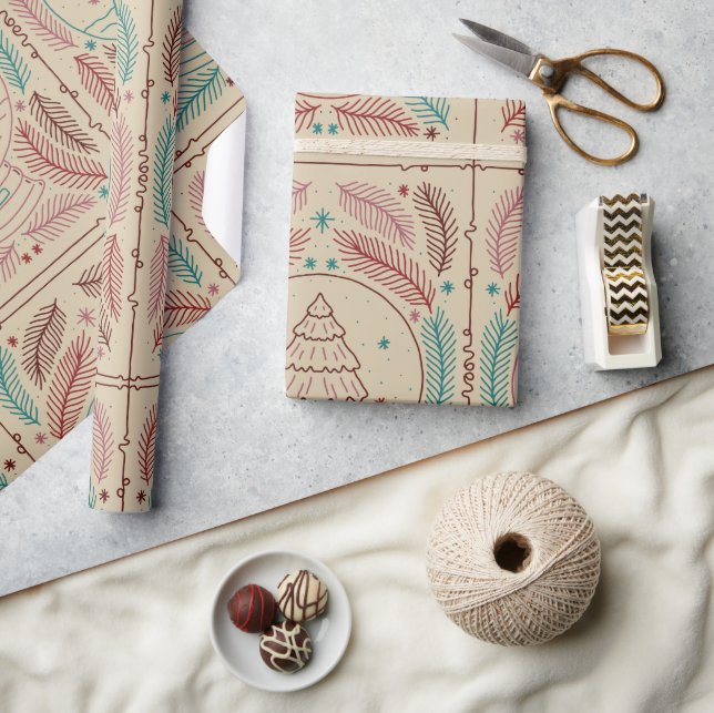 Red Teal Elegant Vintage Christmas Whimsy Wrapping Paper (Crafts)