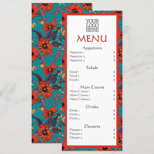 Red Teal Floral Cafe Restaurant Menu