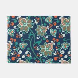 Red Teal Floral Wallpaper Pattern Doormat