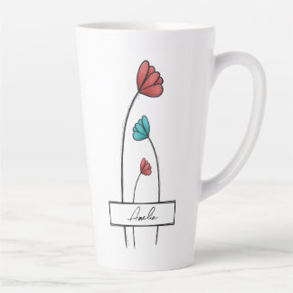 Red Teal Flower Latte Mug