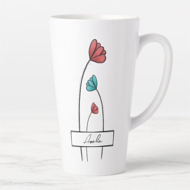 Red Teal Flower Latte Mug (Right)
