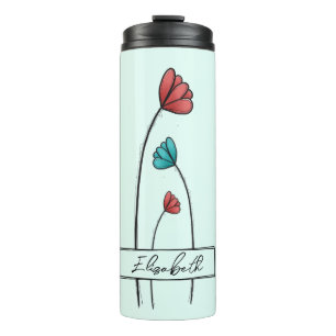 Red Teal Flower Thermal Tumbler