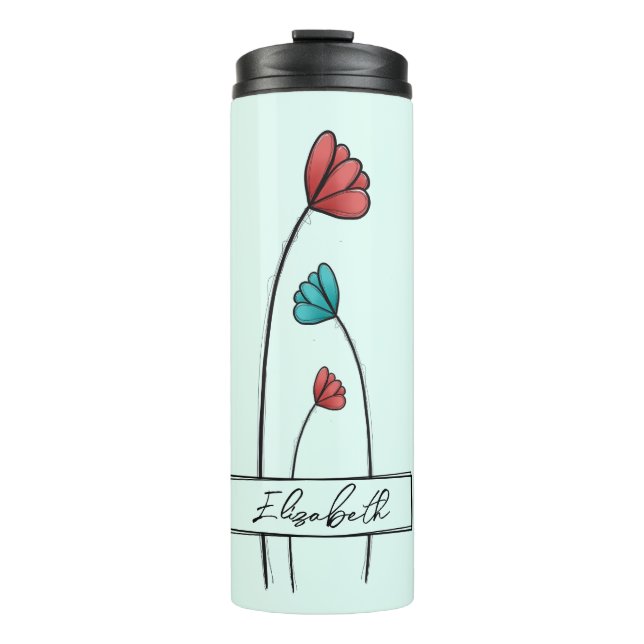 Red Teal Flower Thermal Tumbler (Front)