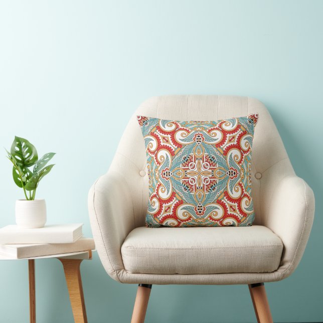 Red Teal Grey Blue Sunny Yelllow Kaleidoscope Art Cushion (Chair)