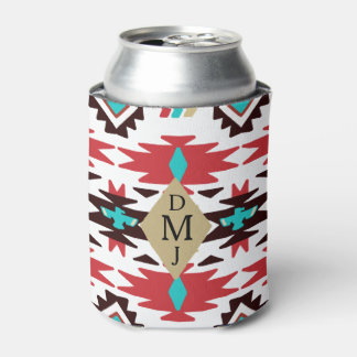 Red Teal Monogram Native American Vision Can Cooler