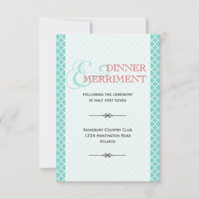 Red teal Moroccan ampersand reception enclosure Invitation (Front)