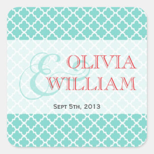 Red teal Moroccan tile ampersand modern wedding Square Sticker