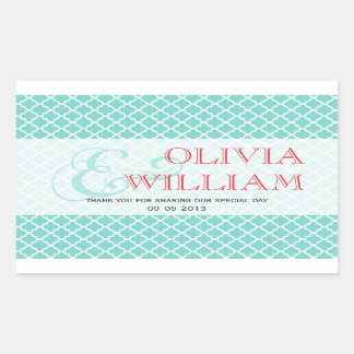 Red teal Moroccan tile ampersand wedding favour Rectangular Sticker