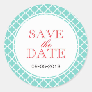 Red teal Moroccan tile SAVE THE DATE wedding seal