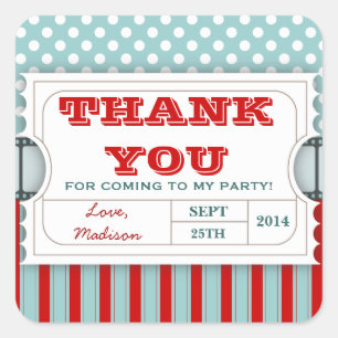 Red Teal Movie Ticket Birthday Thank You Sticker