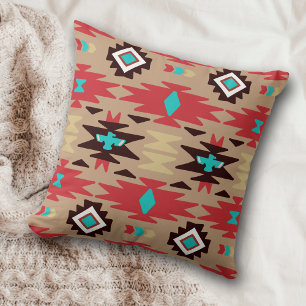 Red Teal Native American Vision Pattern Cushion
