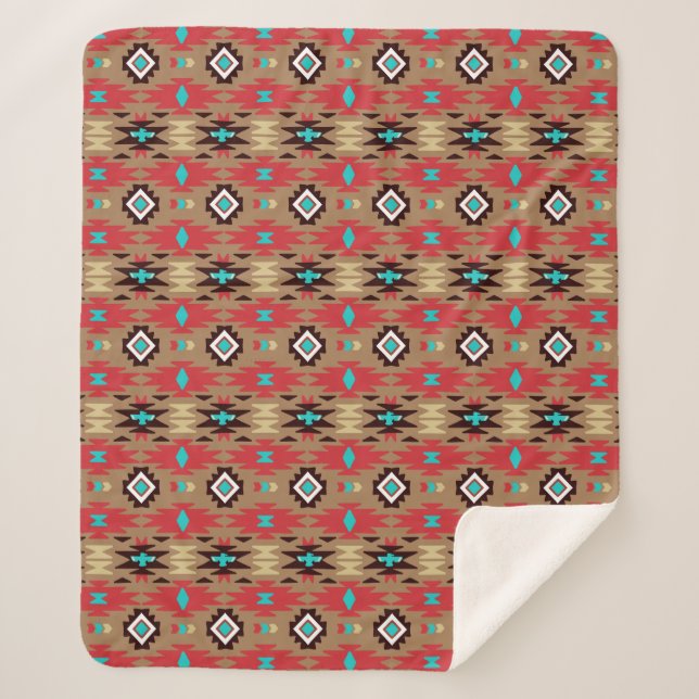 Red Teal Native American Vision Sherpa Blanket (Front)