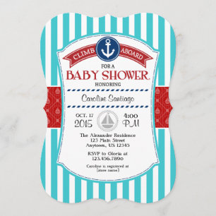 Red Teal Nautical Baby Shower Invitation