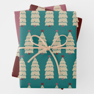 Red Teal Pink Elegant Vintage Christmas Whimsy Wrapping Paper Sheet