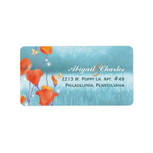 Red Teal Poppy Wedding Address Label