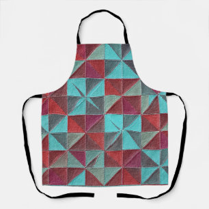 red, teal, purple, and gray quilt apron