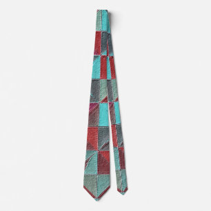 red, teal, purple, and gray quilt tie