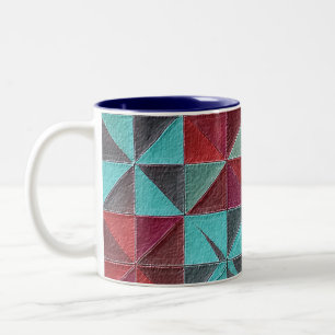 red, teal, purple, and gray quilt Two-Tone coffee mug