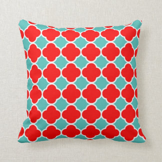 Red Teal Quatrefoil Pattern Cushion