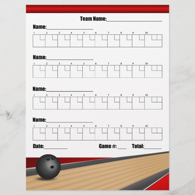 Red Team Bowling Score Sheets Flyer (Front)