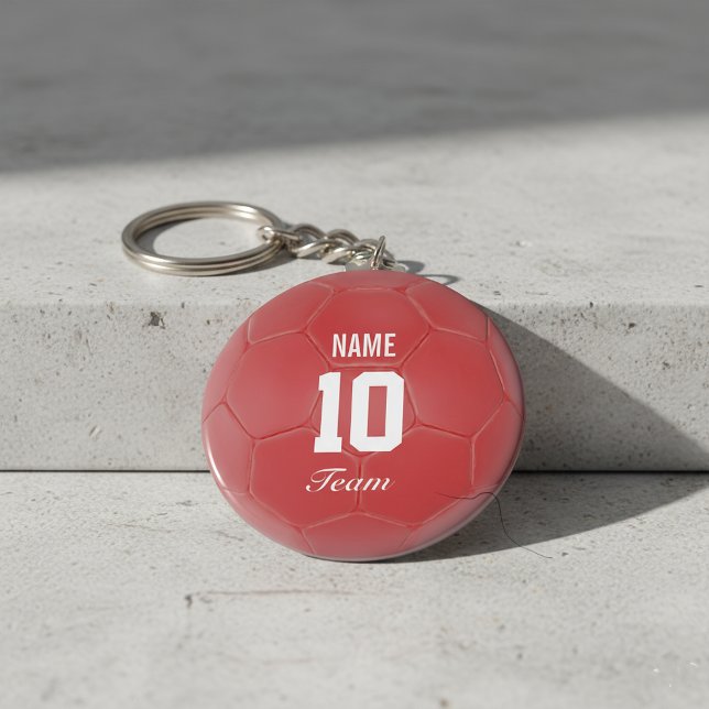 Red Team Soccer Ball Personalised Name Key Ring (Creator Uploaded)