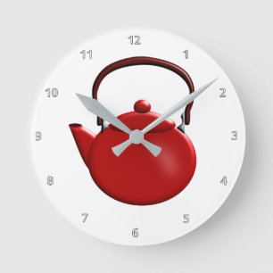 Red Teapot Design Round Clock