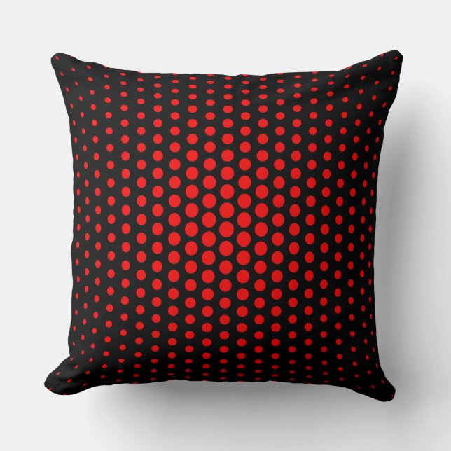 Red Techno Dots Modern Black Cushion (Front)