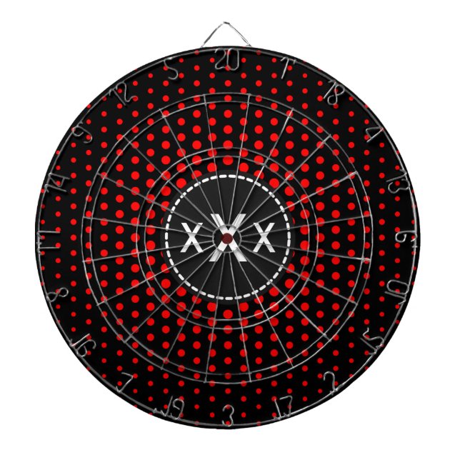 Red Techno Dots Modern Monogram Dartboard (Front)
