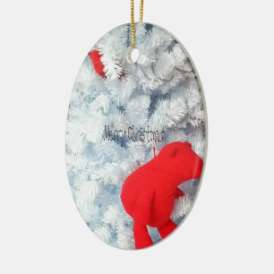 Red Teddy bear in Christmas Tree Ceramic Tree Decoration