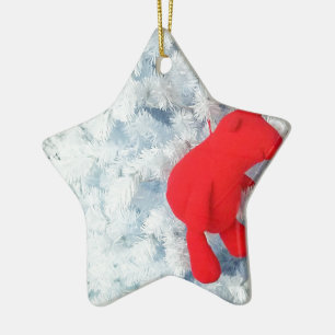 Red Teddy bear in Christmas Tree Ceramic Tree Decoration