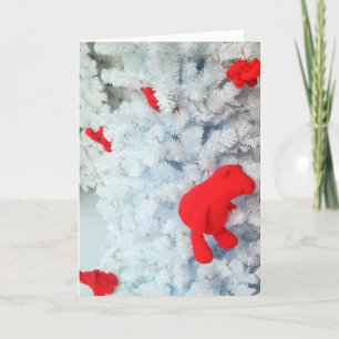 Red Teddy bear in Christmas Tree Holiday Card