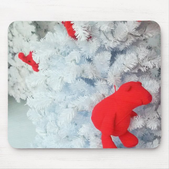 Red Teddy bear in Christmas Tree Mouse Mat (Front)