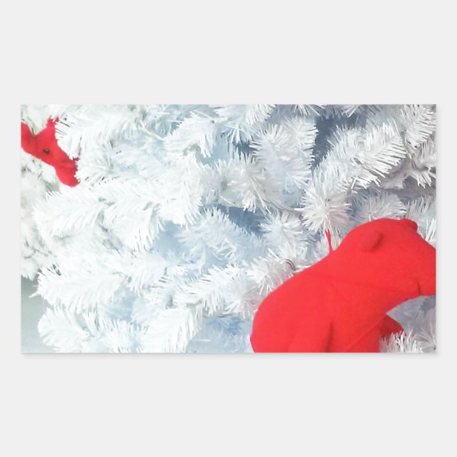 Red Teddy bear in Christmas Tree Rectangular Sticker (Front)