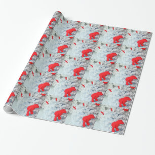 Red Teddy bear in Christmas Tree Wrapping Paper