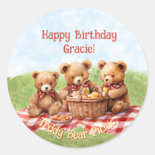 Red Teddy Bear Picnic Birthday Sticker