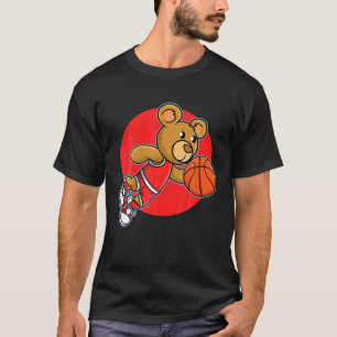 Red Teddy Bear Playing Basketball Sport Men Wome T-Shirt