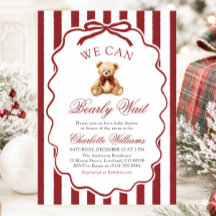 Red Teddy Bear We Can Bearly Wait Baby Shower