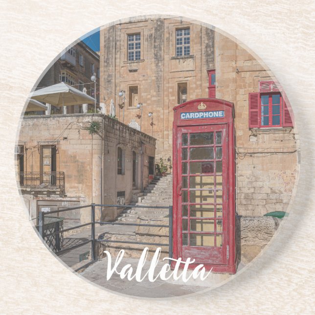 Red telephone booth in Valletta Malta Coaster (Front)