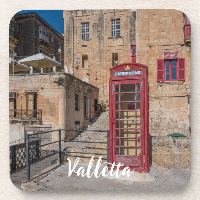 Red telephone booth in Valletta Malta Coaster (Front)