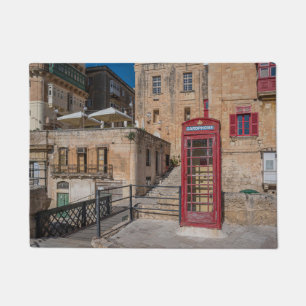 Red telephone booth in Valletta Malta Doormat