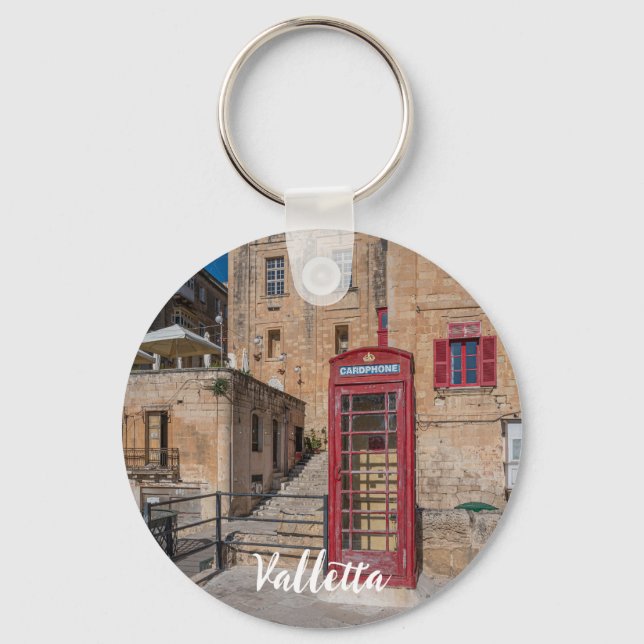Red telephone booth in Valletta Malta Key Ring (Front)
