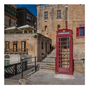 Red telephone booth in Valletta Malta Poster
