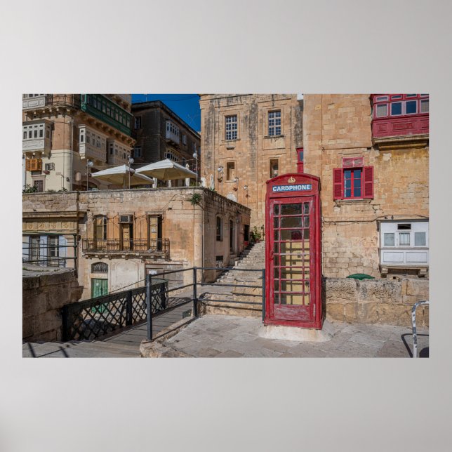 Red telephone booth in Valletta Malta Poster (Front)