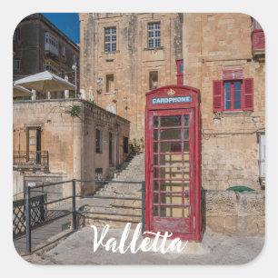 Red telephone booth in Valletta Malta Square Sticker