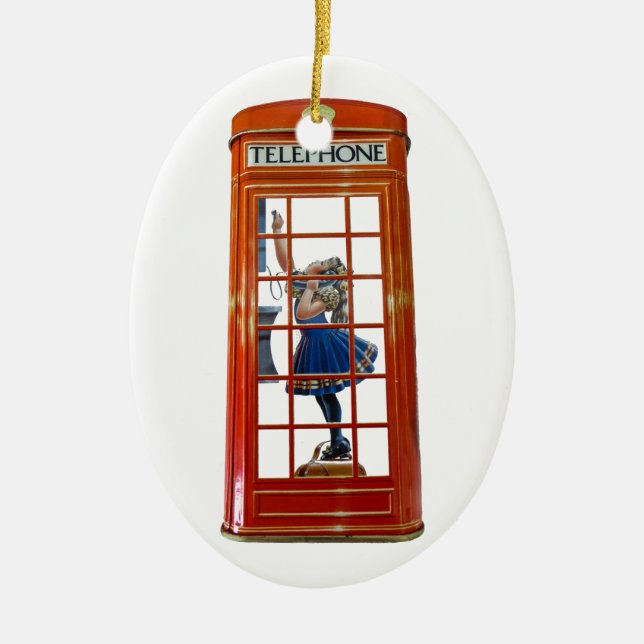 Red Telephone Box for Oval Ornament (Front)