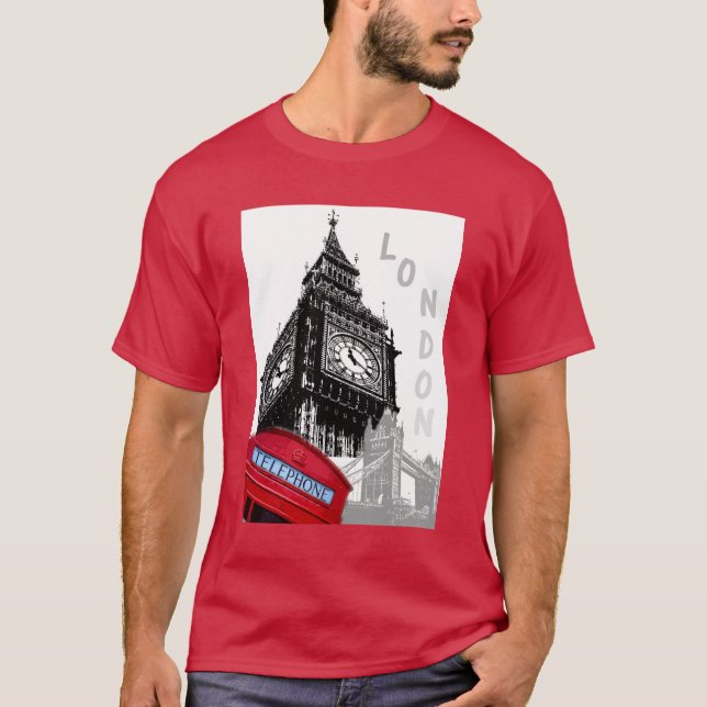 Red Telephone Box London Big Ben Clock Tower T-Shirt (Front)