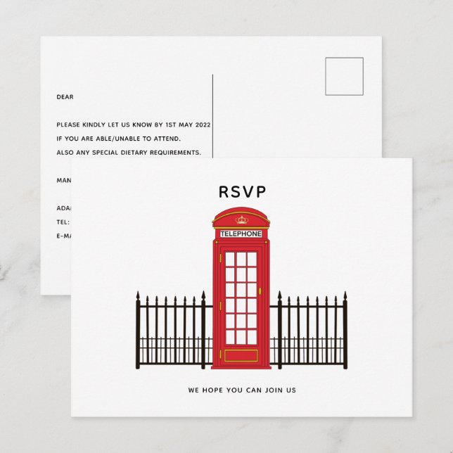 Red Telephone Box RSVP Postcard (Front/Back)